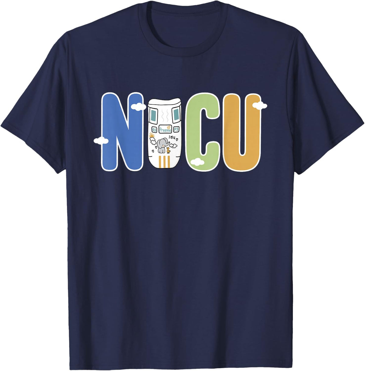 NICU Preemie Diaper Cloud Neonatal Intensive Care Unit Nurse T-Shirt - Navy Blue