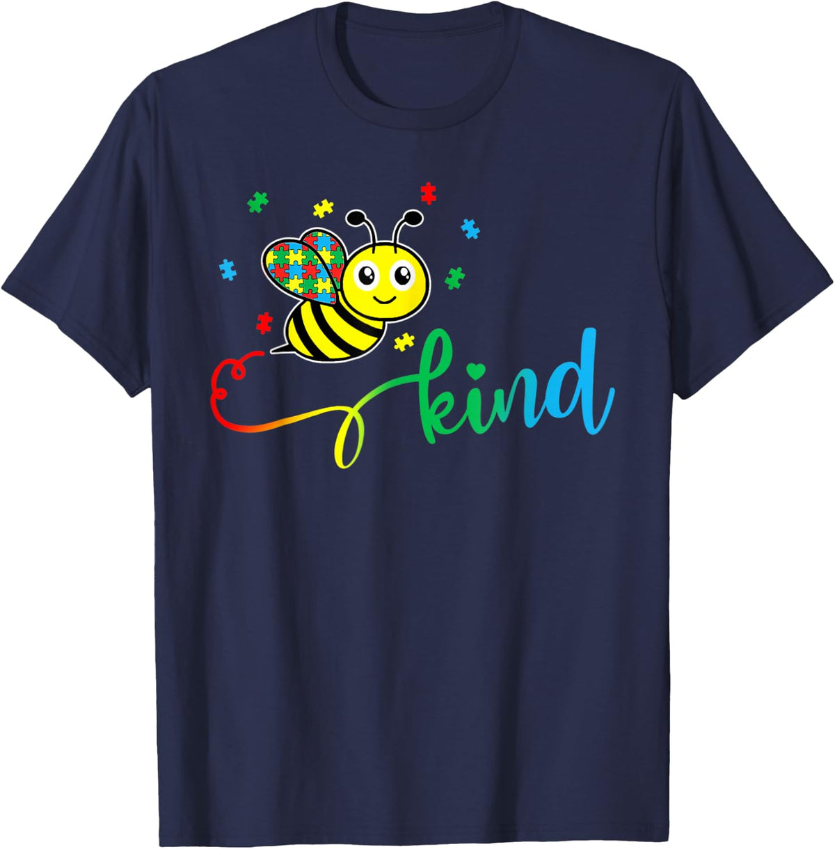 Bee Kind Autism Awareness Month Gift T-Shirt - Navy Blue
