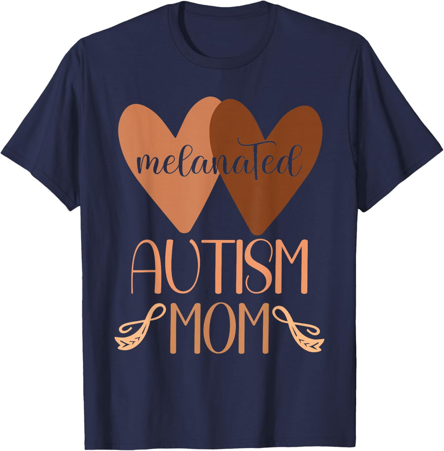 Black Autism Mom Of Autistic Son Kids Melanated Autism Mom T-Shirt - Navy Blue
