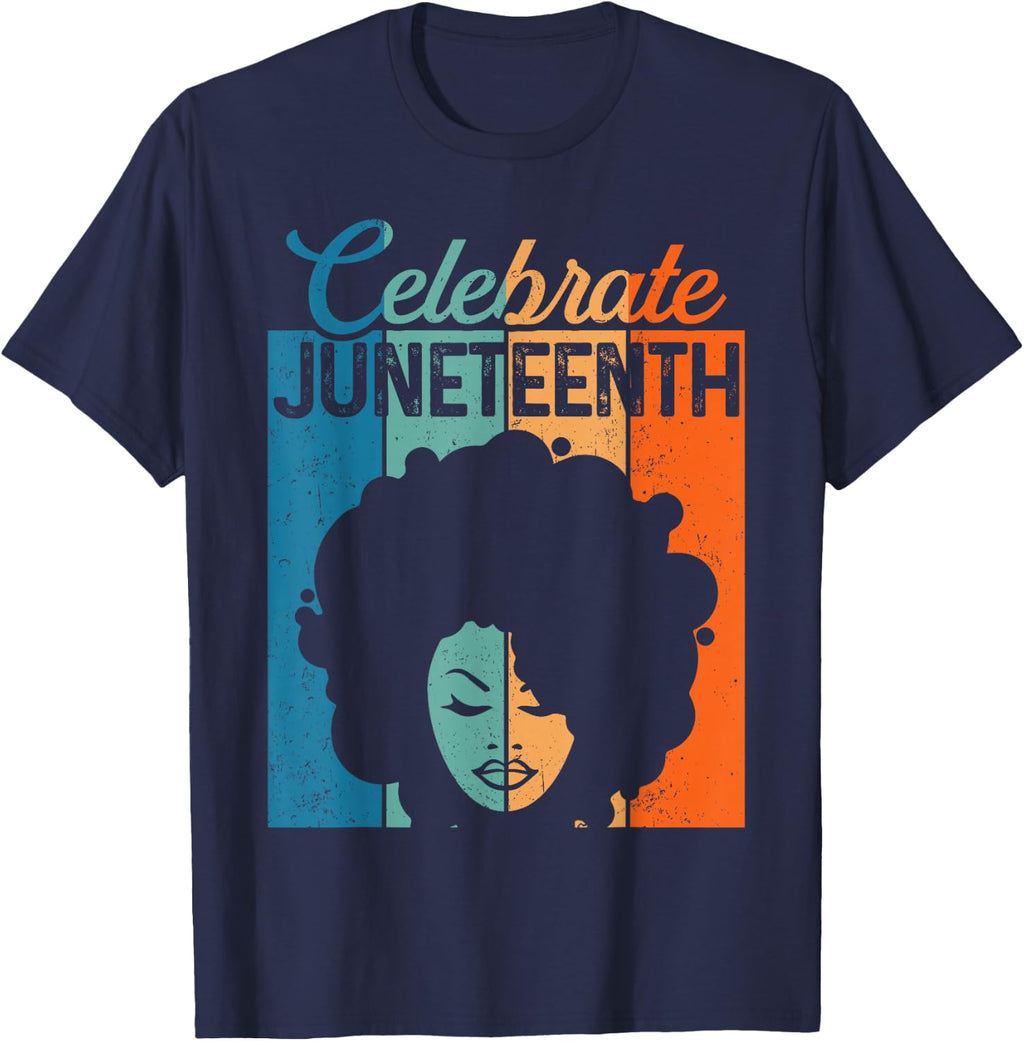 Juneteenth Shirt Afro Black Women 1865 Independence Day T-Shirt - Navy Blue