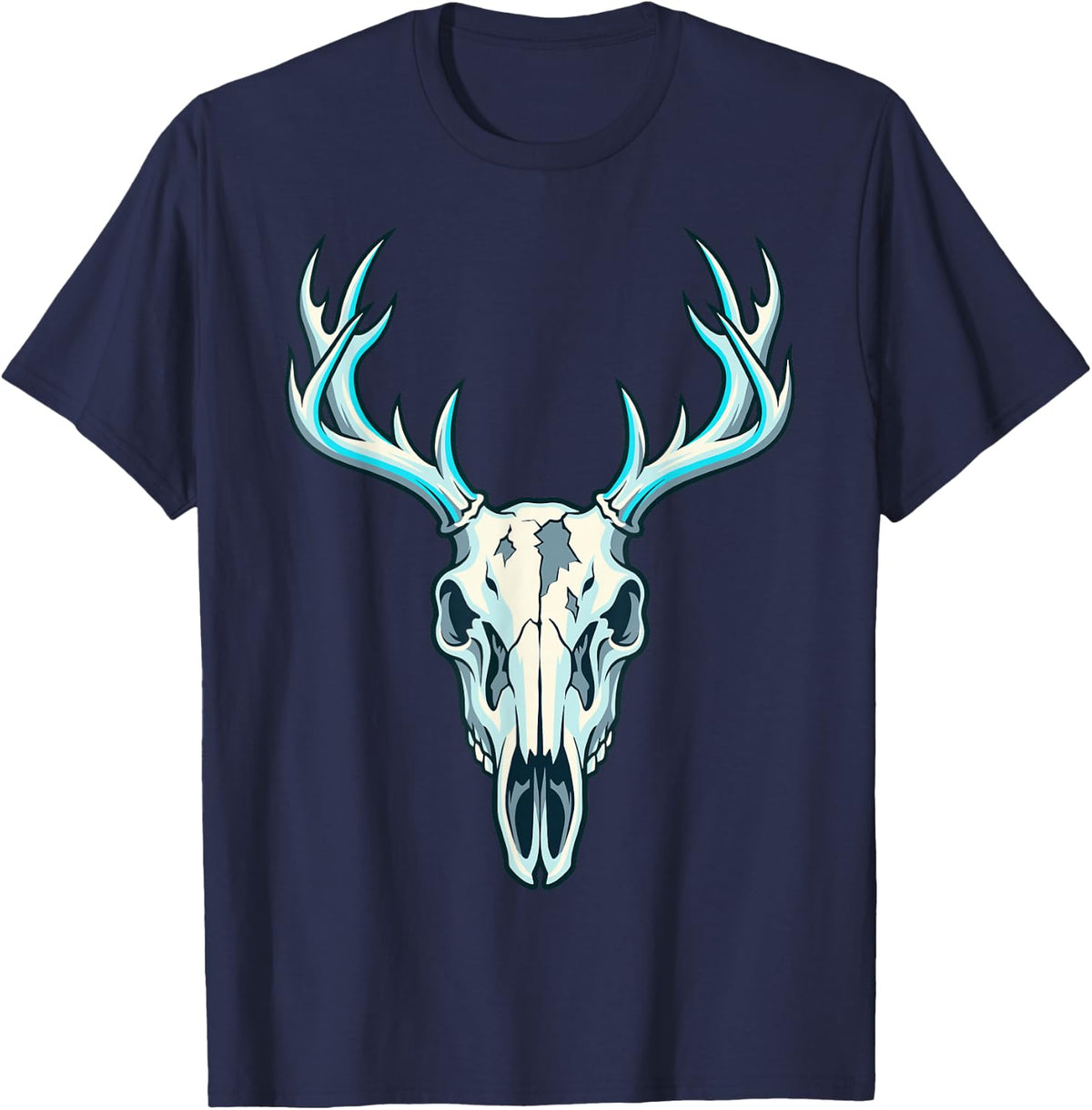 Deer Skull Buck Antler Funny Hunting Hunter Whitetail T-Shirt - Navy Blue