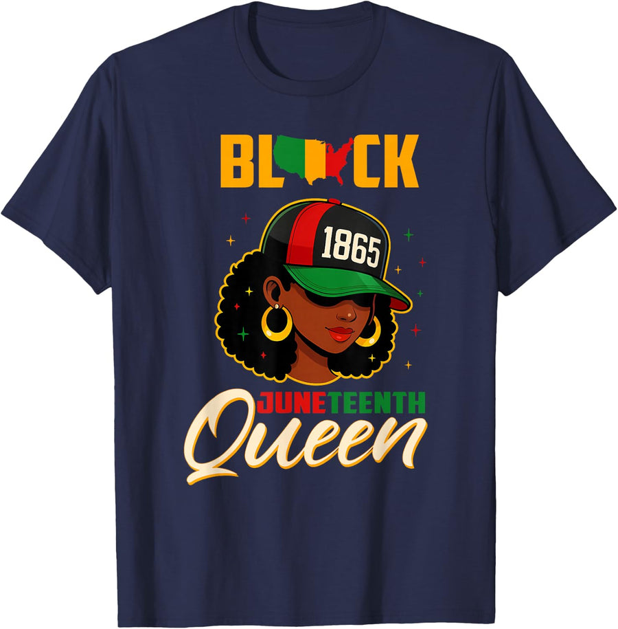 1865 Juneteenth Black Queen Women Men Juneteenth Freedom T-Shirt - Navy Blue