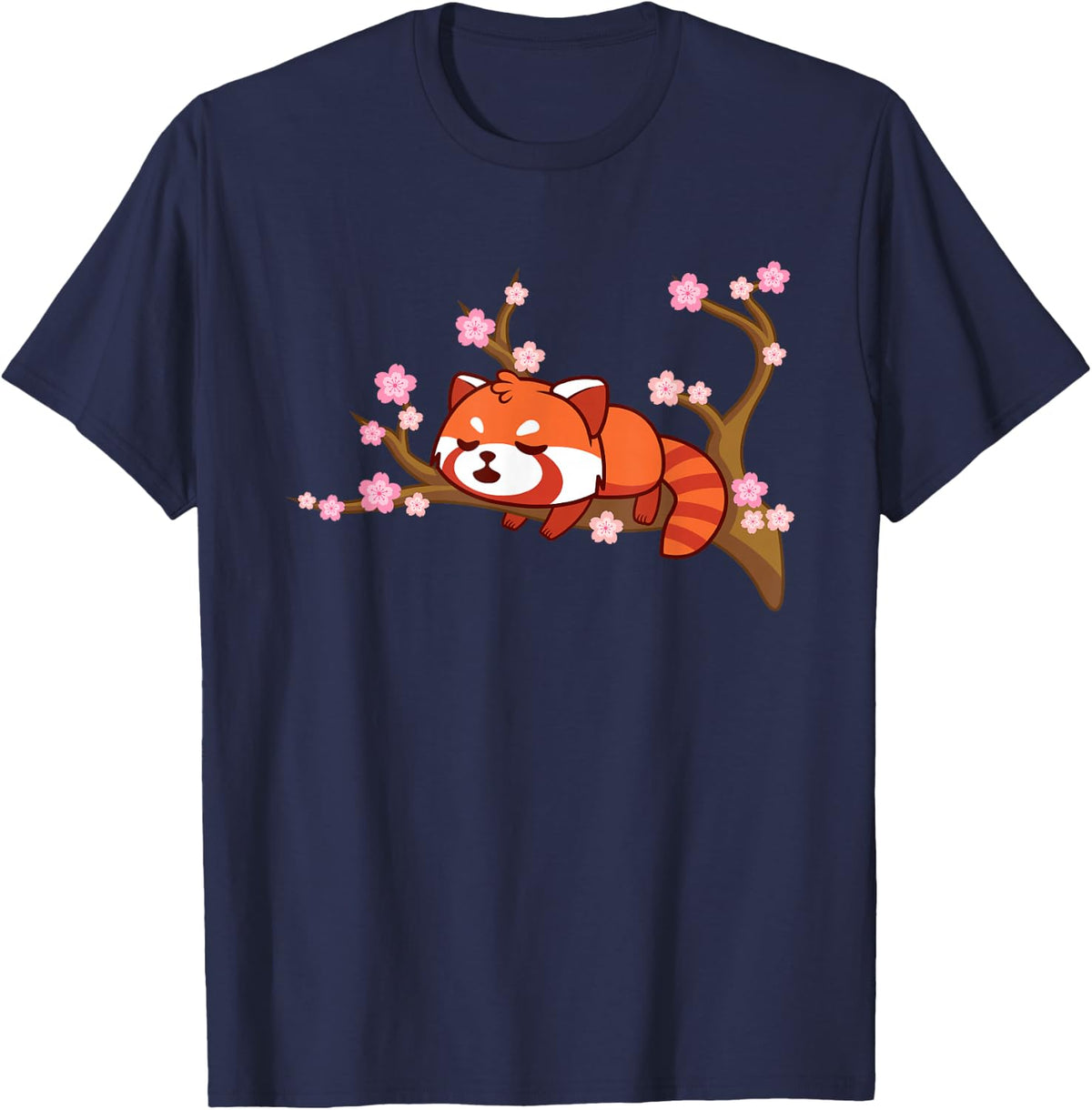 Funny Red Panda Kawaii Japanese Cherry Blossom Flower Gifts T-Shirt Small - Navy Blue