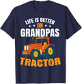 Life is Better On Grandpas Tractor Kids Farm Tractor Boy T-Shirt - Navy Blue