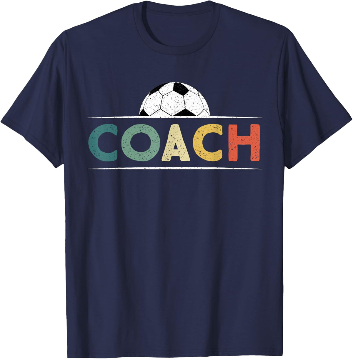 Soccer Coach Gifts Funny Retro Vintage Soccer Ball Coaching T-Shirt - Navy Blue