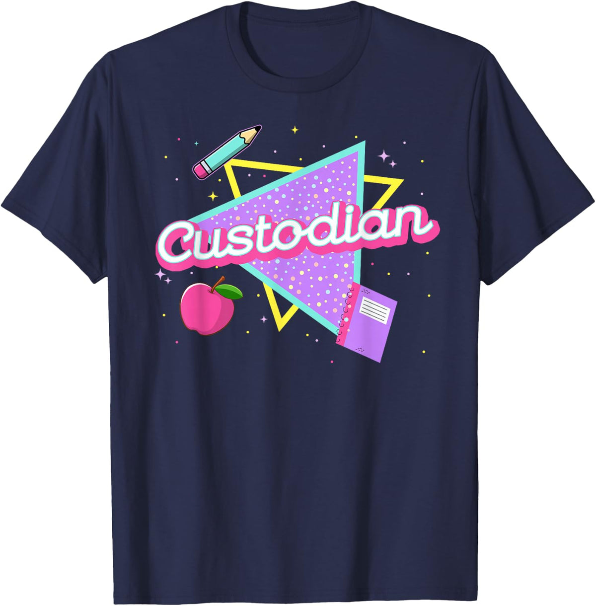Cute Custodian Shirt Retro 80's 90's Style Custodian Gifts T-Shirt - Navy Blue
