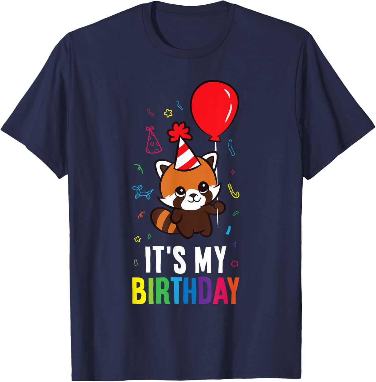 It's My Birthday Cute Red Panda Birthday T-Shirt - Navy Blue