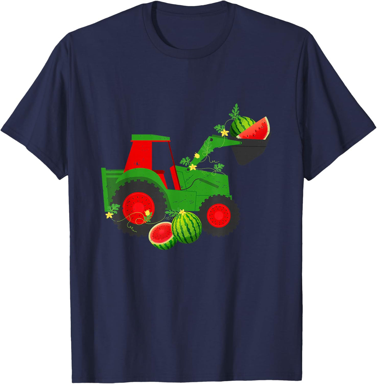 Farm Tractor Watermelon Summer Vacation Fruit Lover Kids T-Shirt - Navy Blue