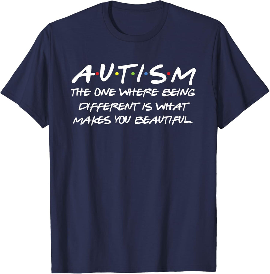 Autism The One Where Being Different Makes You Beautiful T-Shirt Tee For Special Education Teachers - Navy Blue