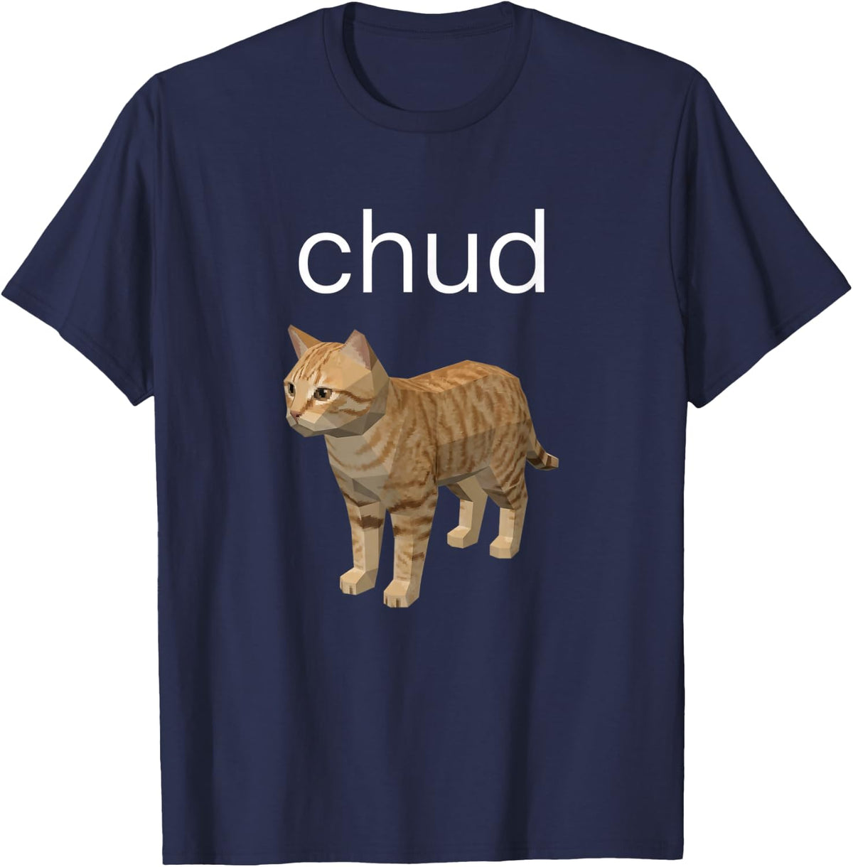Chud Tabby Cat Funny Low Poly 3D Gaming Meme T-Shirt - Navy Blue