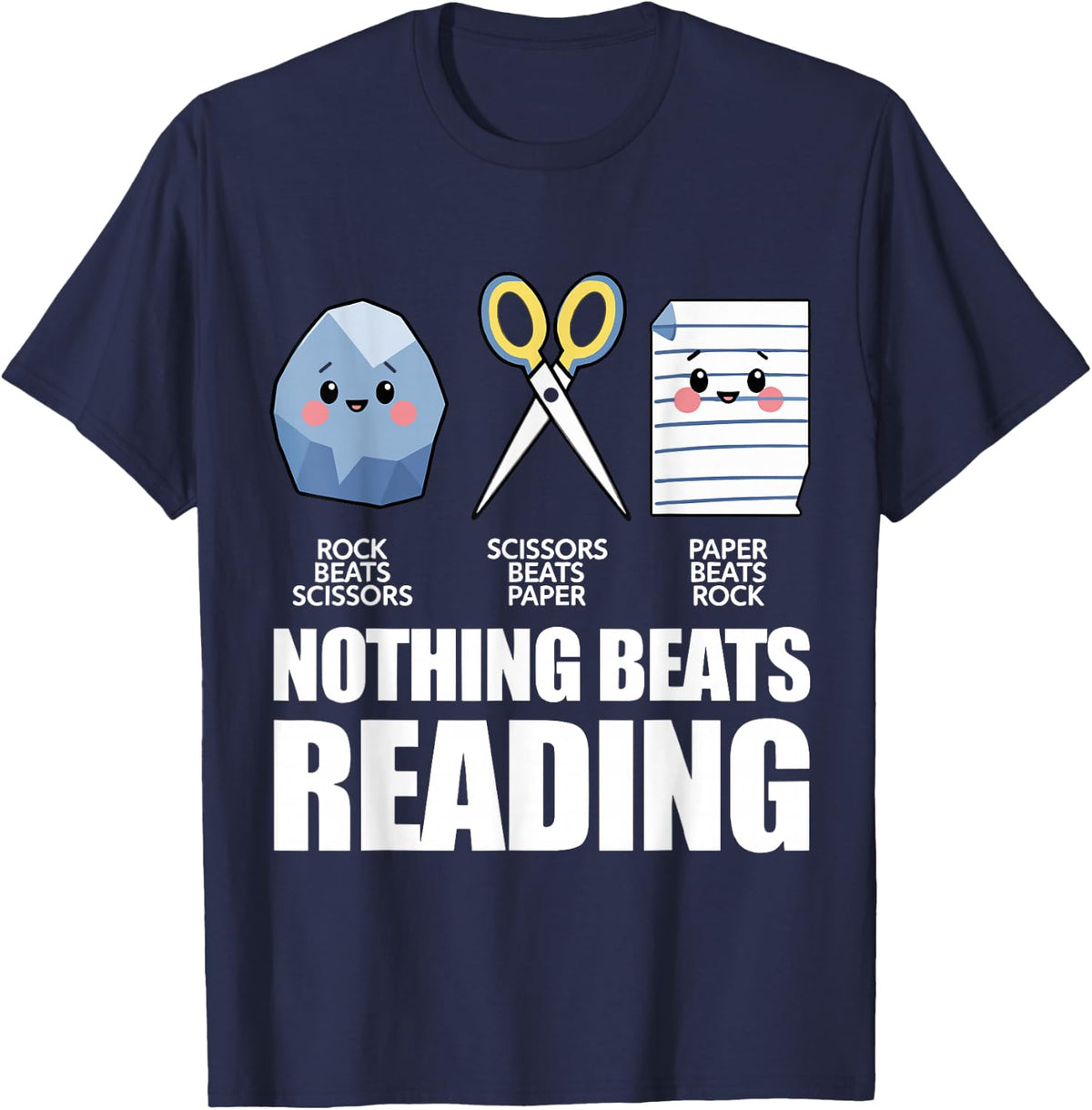 Nothing Beats Reading Rock Paper Scissors Funny Book Lover Tees T-Shirt - Navy Blue
