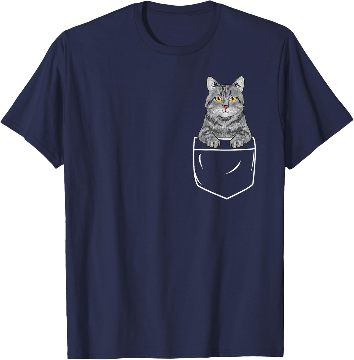 Tabby Cat In Pocket Tees Gray Tabby Cat T Shirts For Cat Lovers - Navy Blue