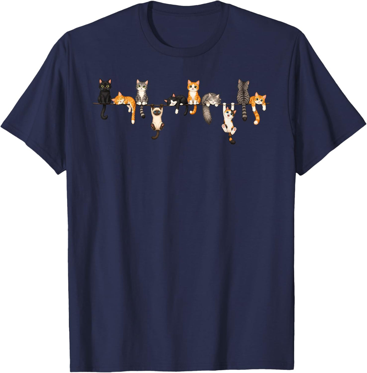Cats On A Line Playful Kittens T-Shirt - Navy Blue