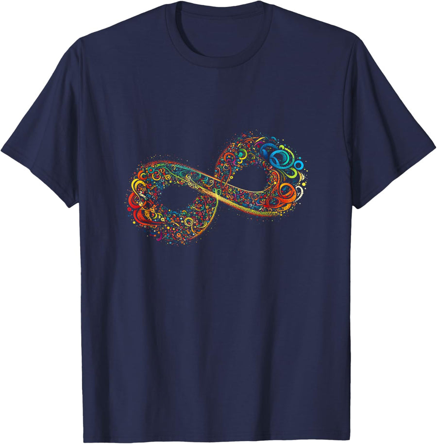 Autism Infinity Sign Colorful Rainbow Autism Awareness T-Shirt - Navy Blue