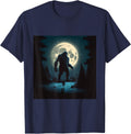 Funny Bigfoot Outfit Sasquatch Moon Forest Apparel Design T-Shirt - Navy Blue