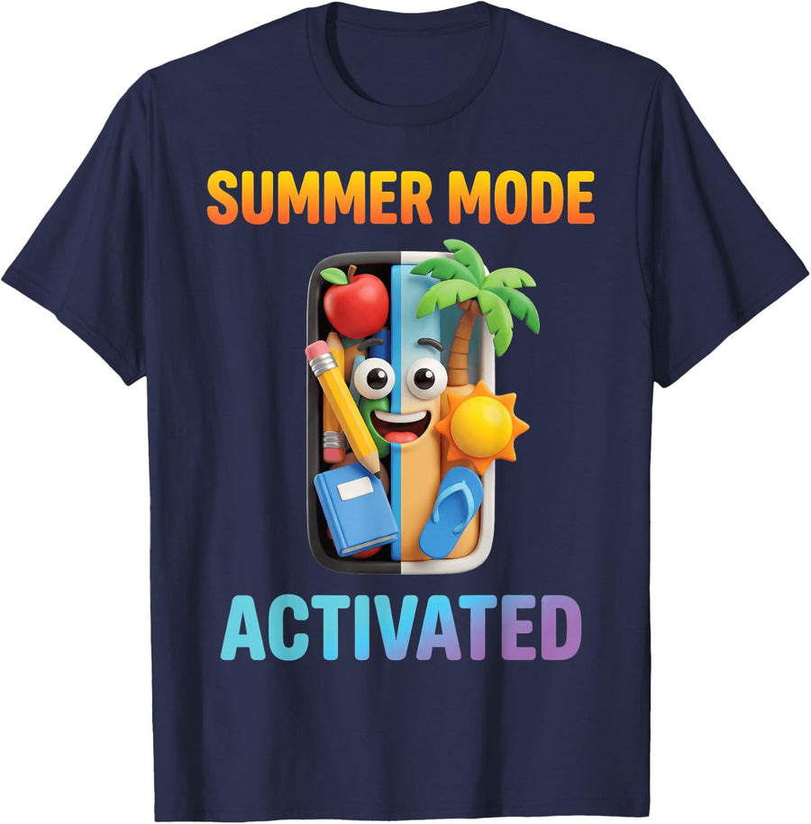 Summer Mode Activated School Supplies Teacher Student Humor T-Shirt - Navy Blue