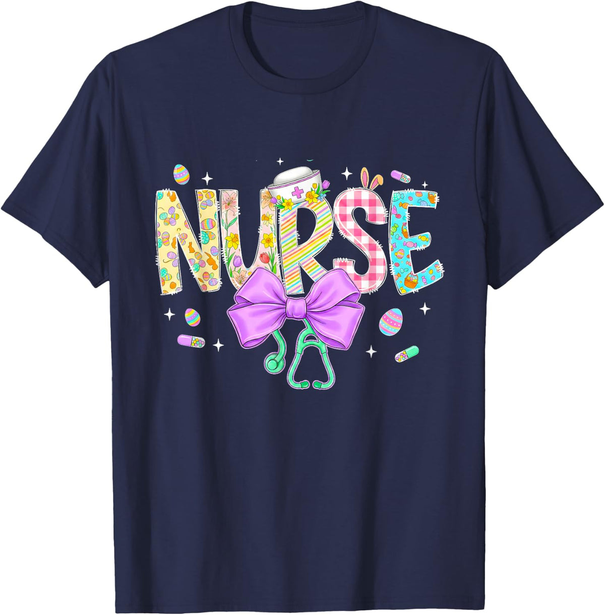 Nurse Easter Day Women Nursing Easter T-Shirt - Navy Blue