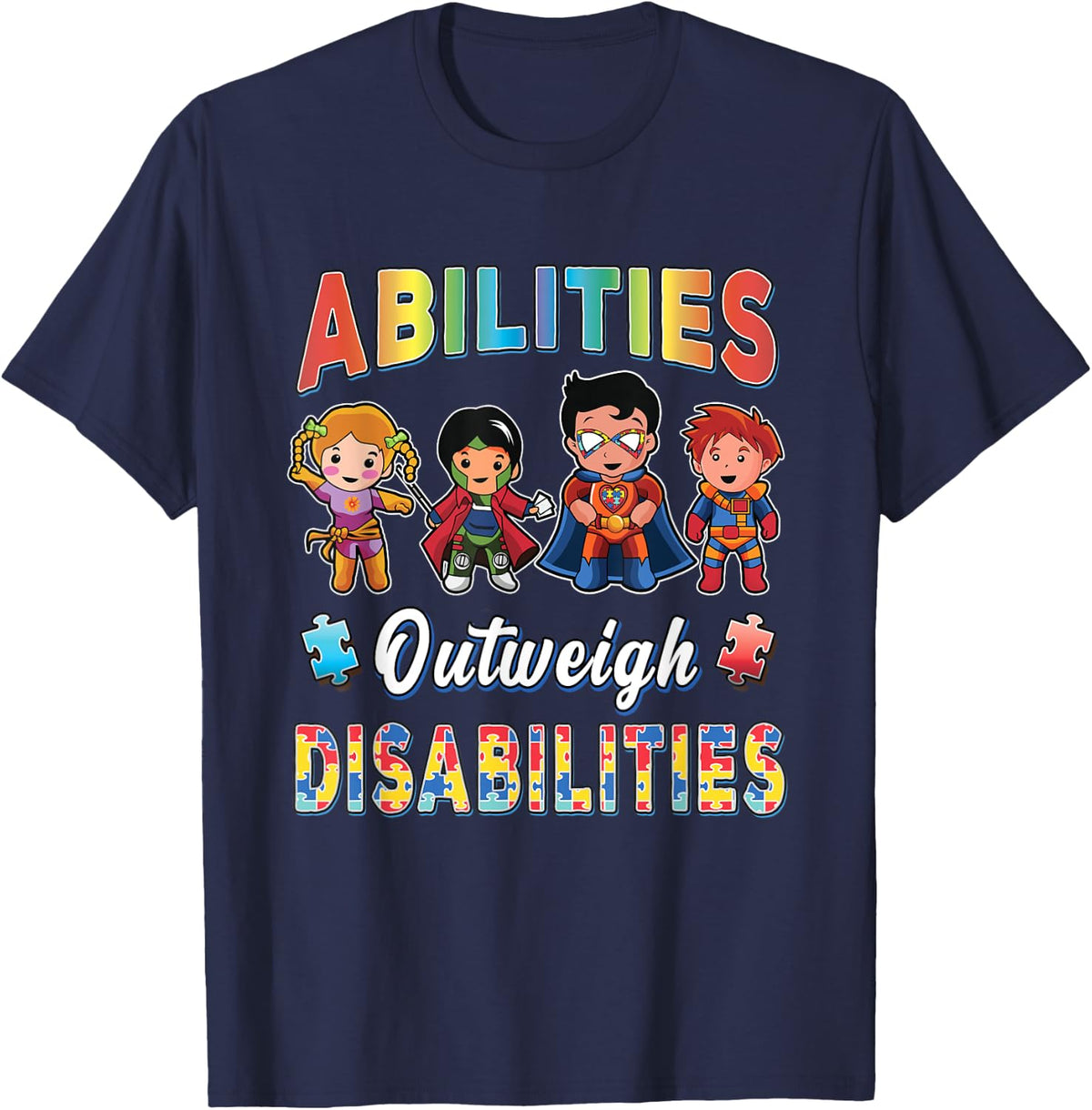 Autism Awareness Boy Abilities Outweigh Disabilities Teacher T-Shirt - Navy Blue