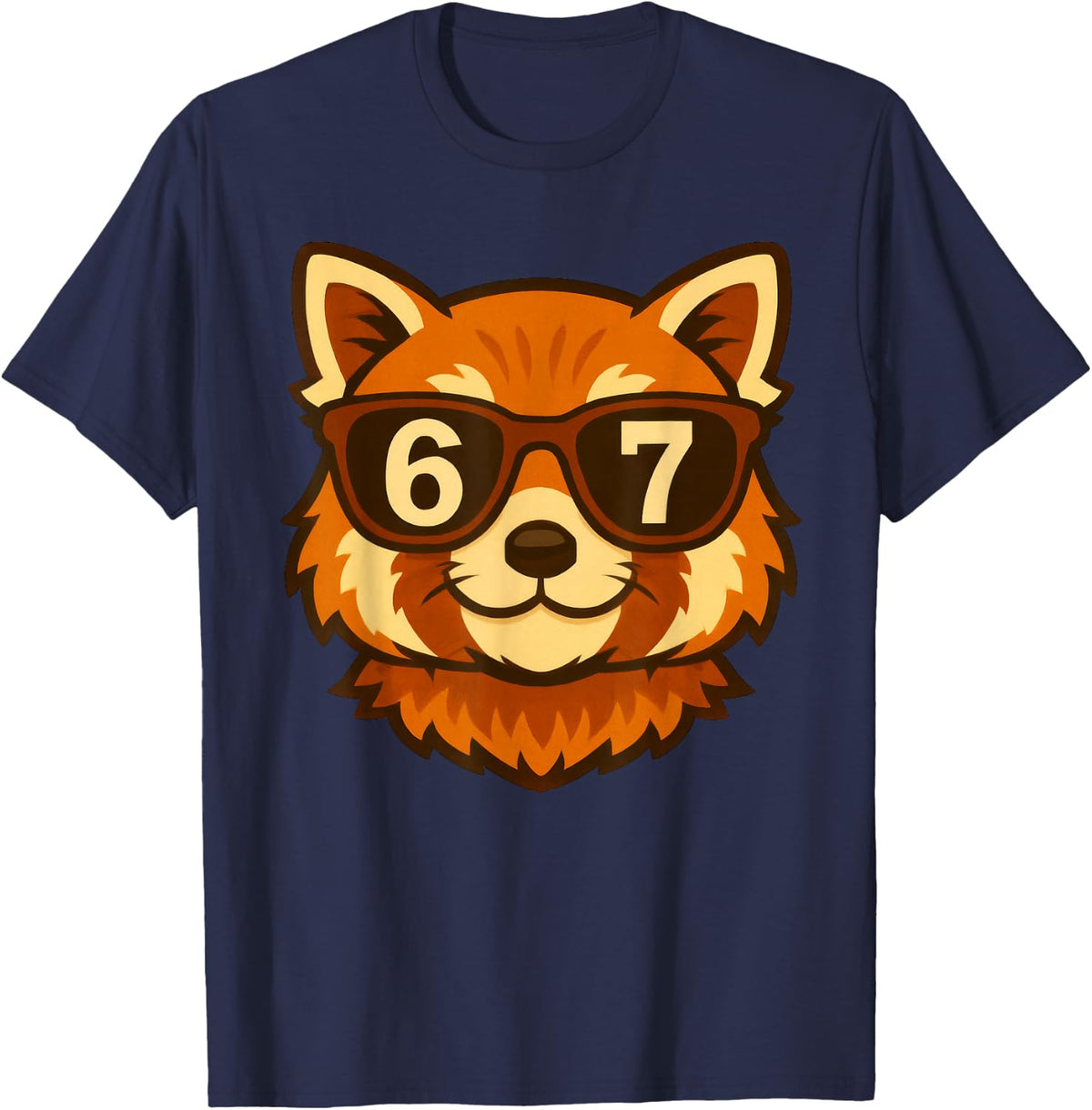 Funny Red Panda Sunglasses 67 Six Seven Meme T-Shirt - Navy Blue
