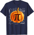 Funny Pumpkin Pie Halloween Thanksgiving Math Teacher Pi Day T-Shirt - Navy Blue