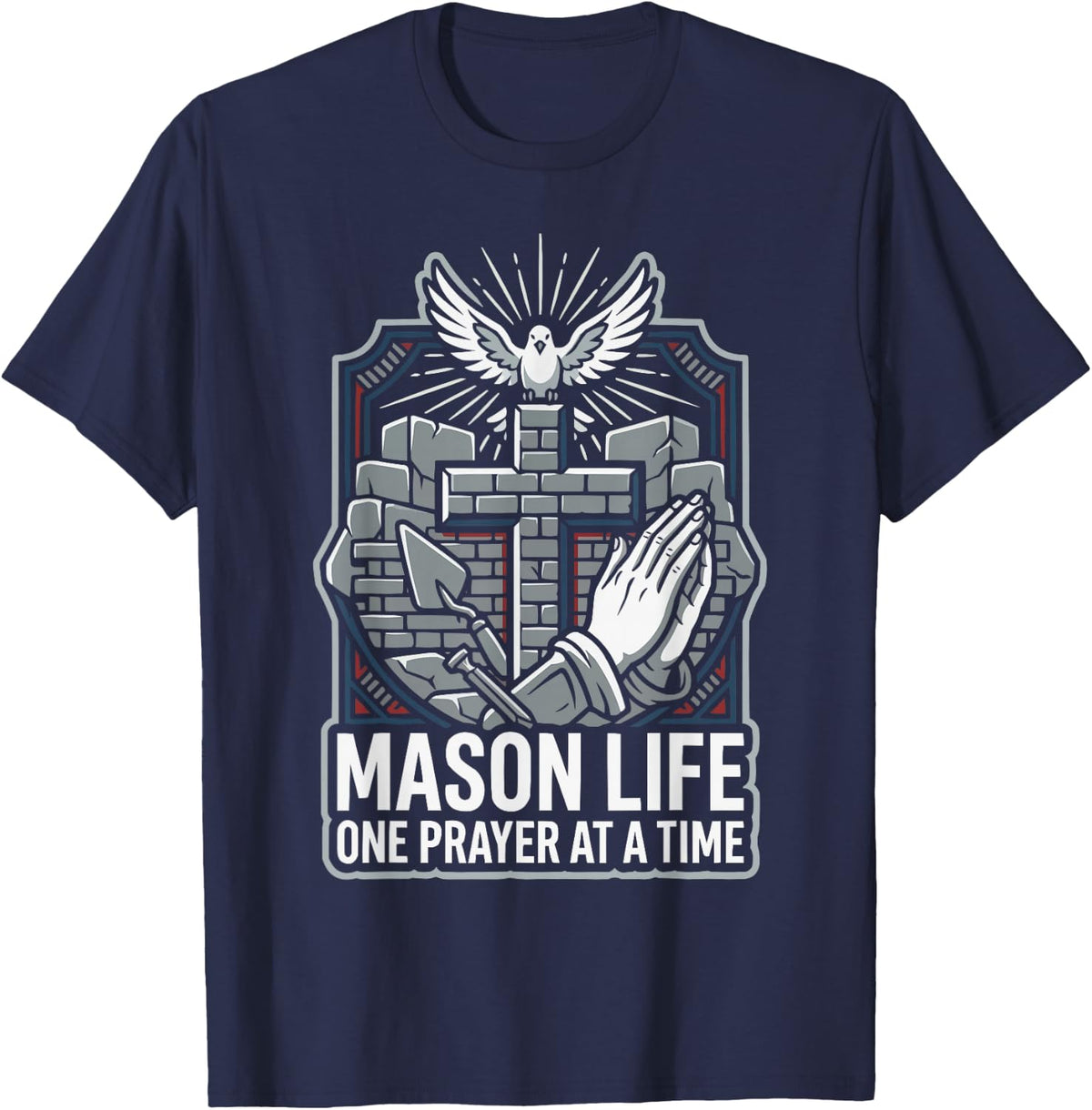 Christian Mason Jesus Christ Construction Worker T-Shirt - Navy Blue