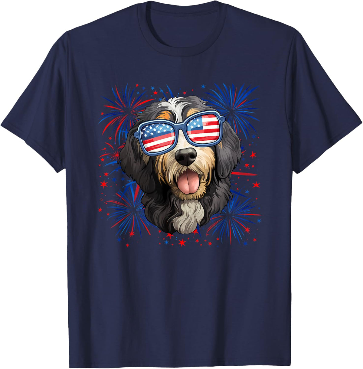 American 4th Of July Bernedoodle T-Shirt - Navy Blue