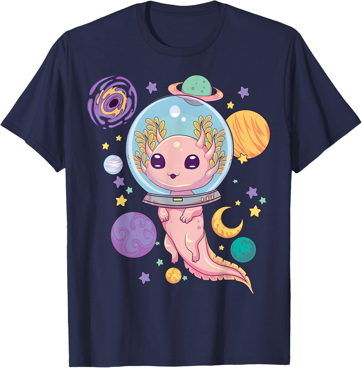 Space Axolotl Shirt Kawaii Pastel Goth Anime Aesthetic Tee T-Shirt - Navy Blue