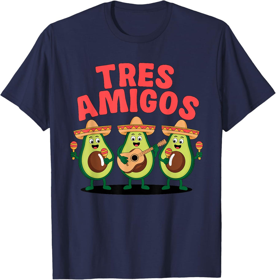 Tres Amigos Avocados Guac Cinco De Mayo Fiesta Tee T-Shirt for Kids Mexican Food - Navy Blue