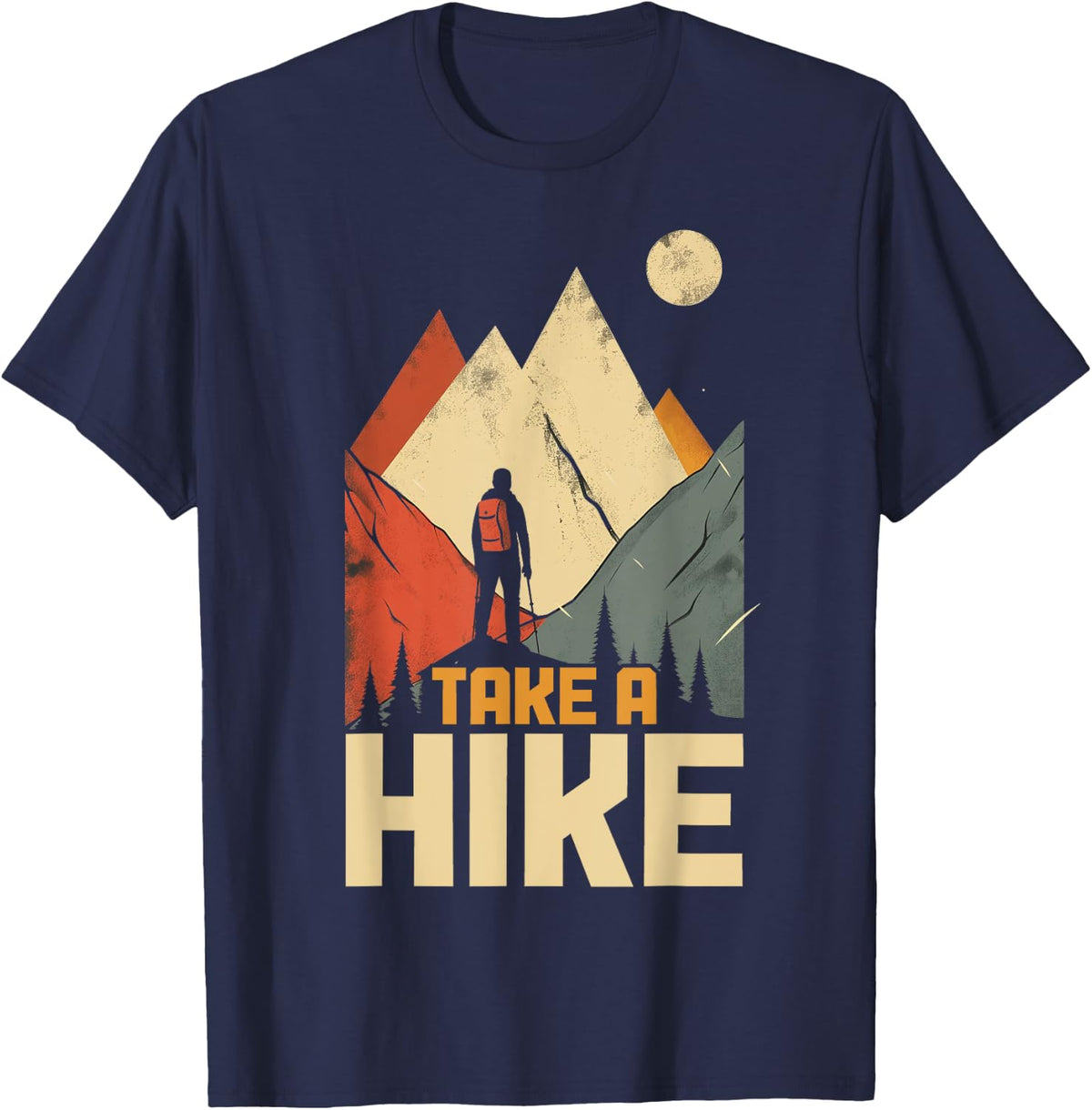 Hiking Take A Hike Vintage Minimalist Mountains Hiker T-Shirt - Navy Blue