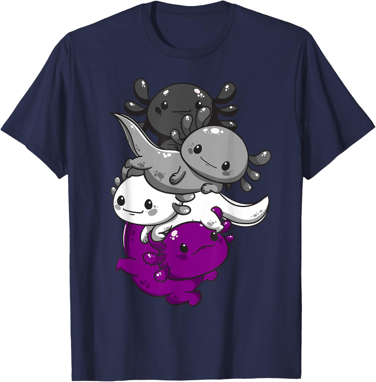 Subtle Asexual Kawaii Axolotl Pride Flag T-Shirt - Navy Blue