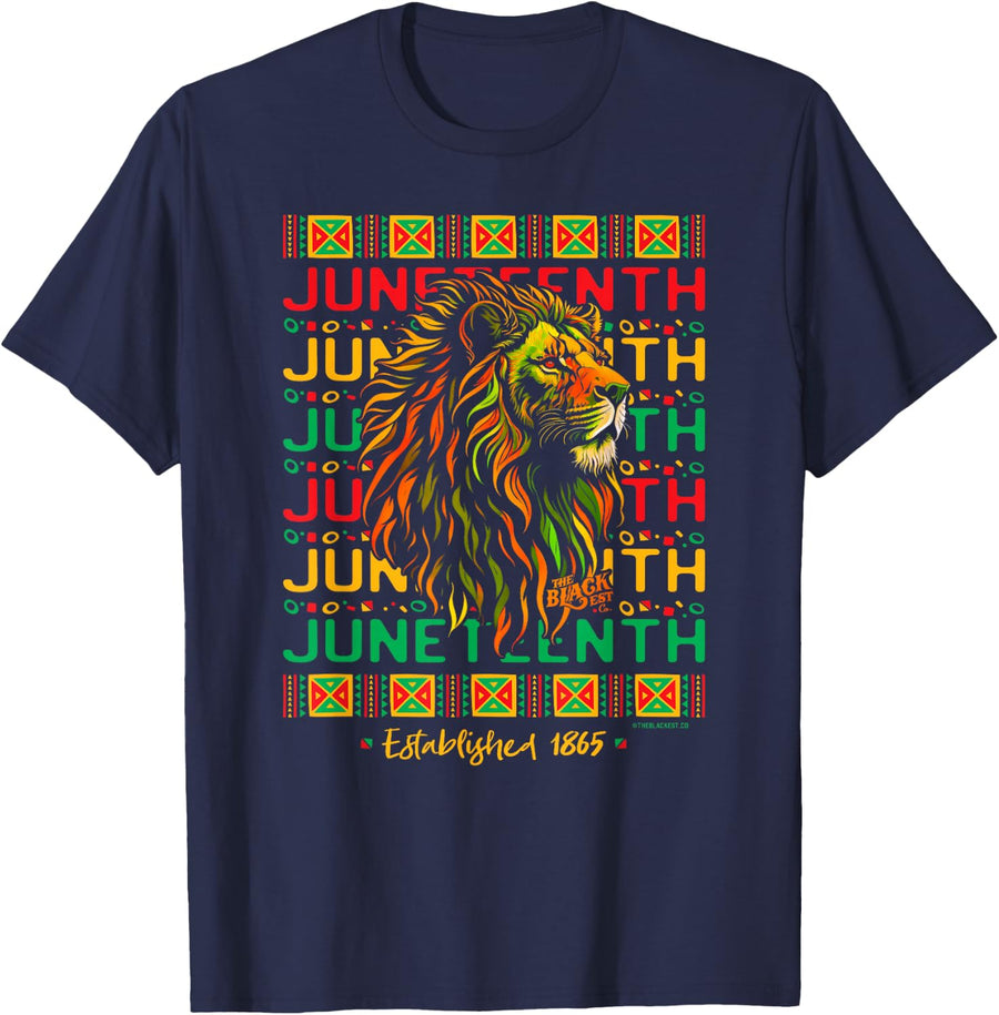 Juneteenth Lion Freedom Day 1865 Celebrate Black History T-Shirt - Navy Blue