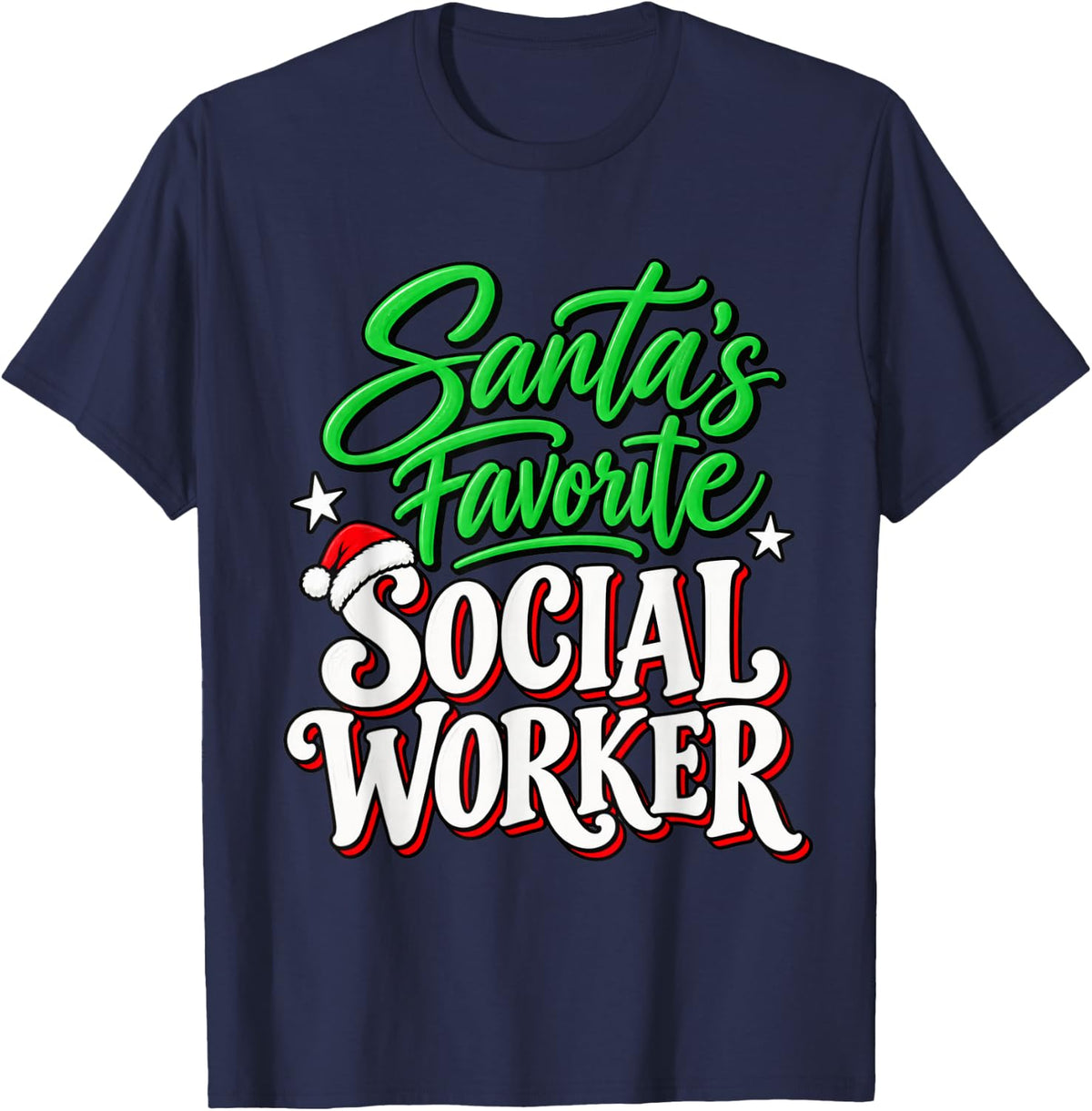 Santa's Favorite Social Worker Christmas Social Work Humor T-Shirt - Navy Blue