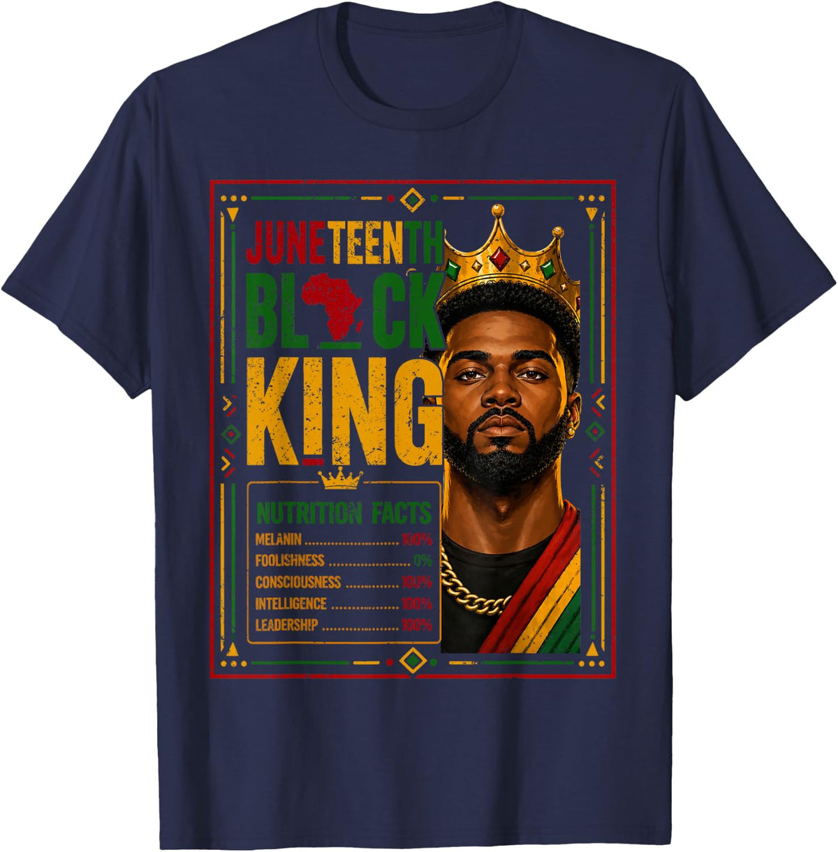 Juneteenth Black King Black History African Dad Fathers Day T-Shirt - Navy Blue