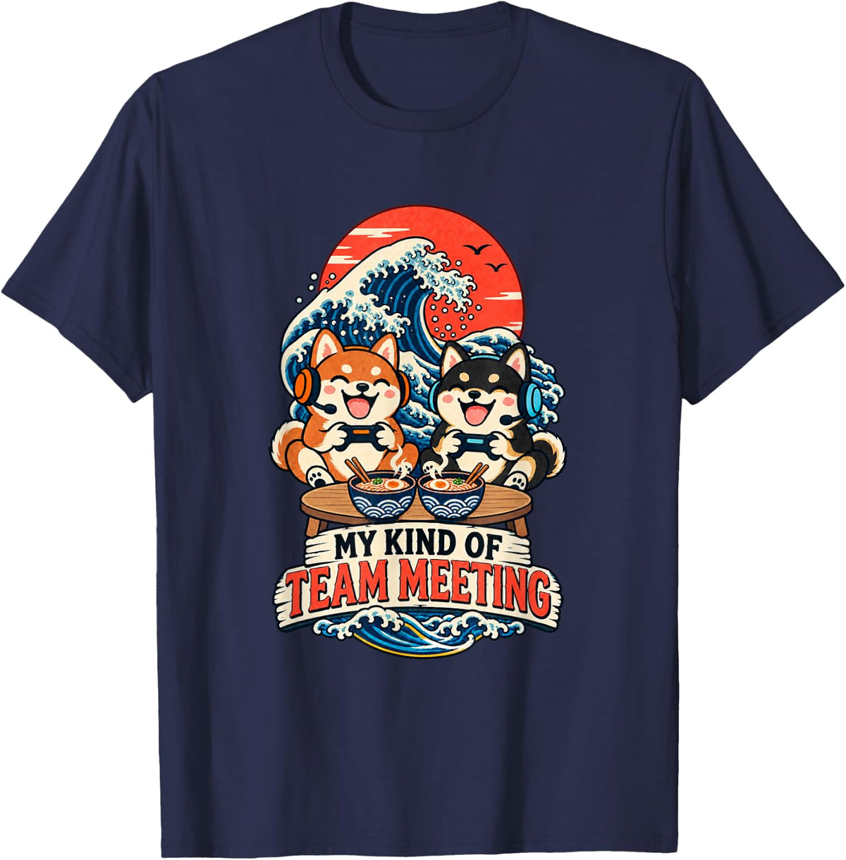 Cute Shiba Inu My Kind of Team Meeting Ramen Video Gamer T-Shirt - Navy Blue