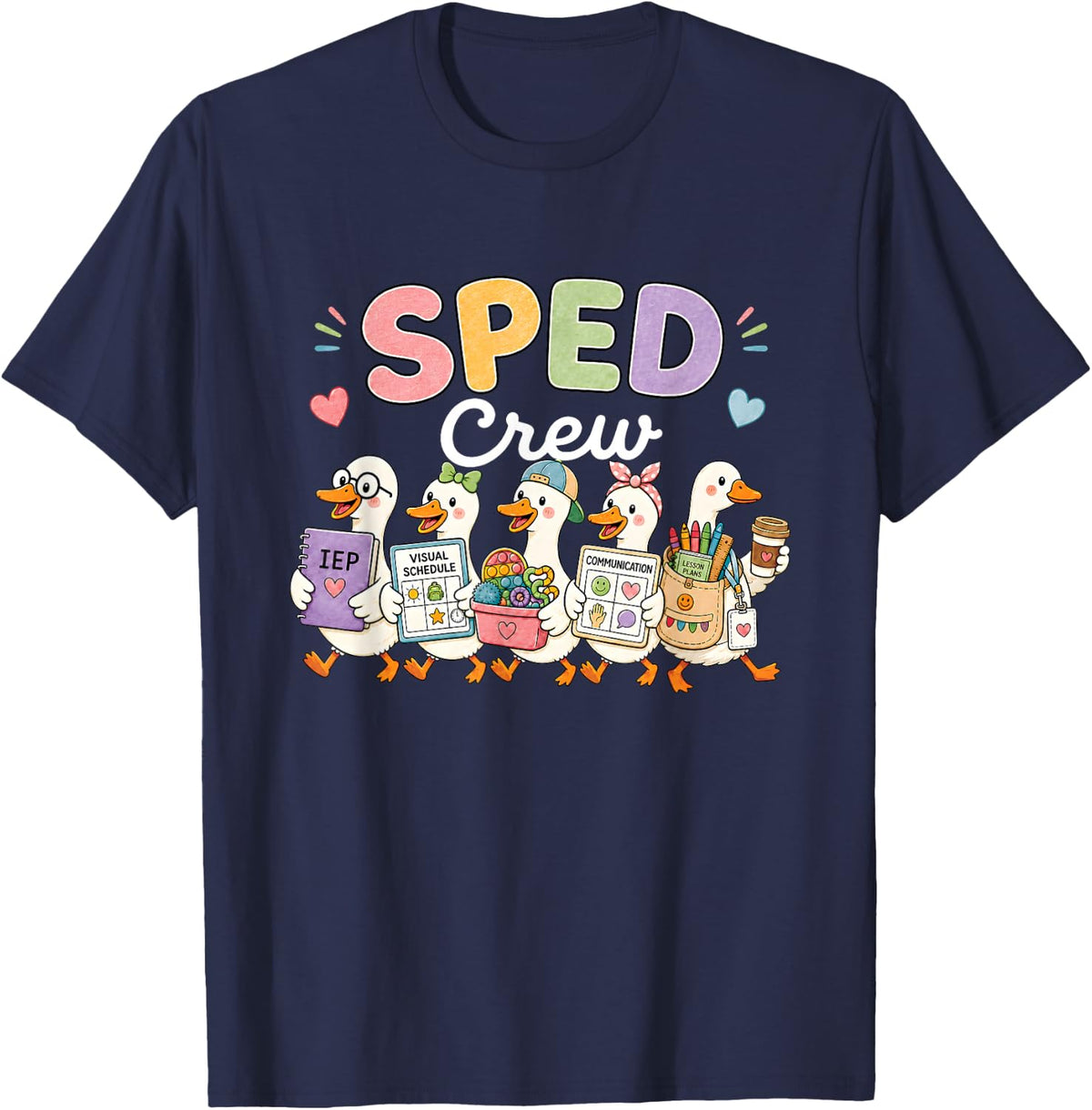 Special Education Teacher Crew IEP Visual Schedule Support T-Shirt - Navy Blue