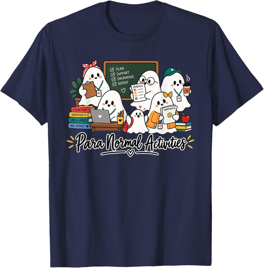 Cute Paraprofessional Halloween Cute Ghost Teacher Assistant T-Shirt - Navy Blue