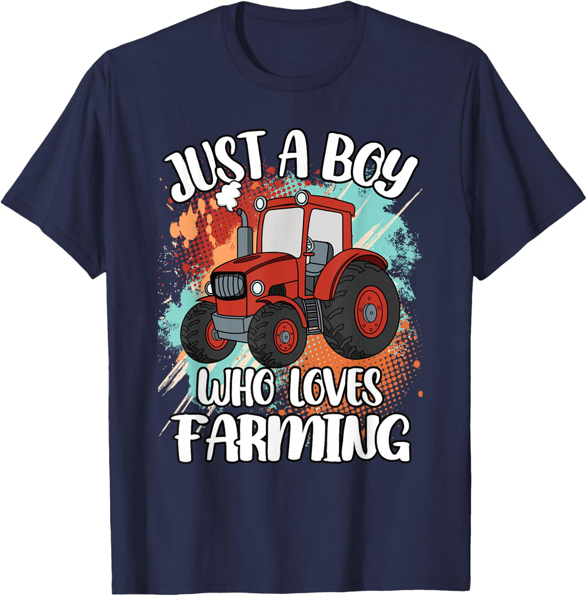Just A Boy Who Loves Farming Tractor Farmer Boys Kids T-Shirt - Navy Blue