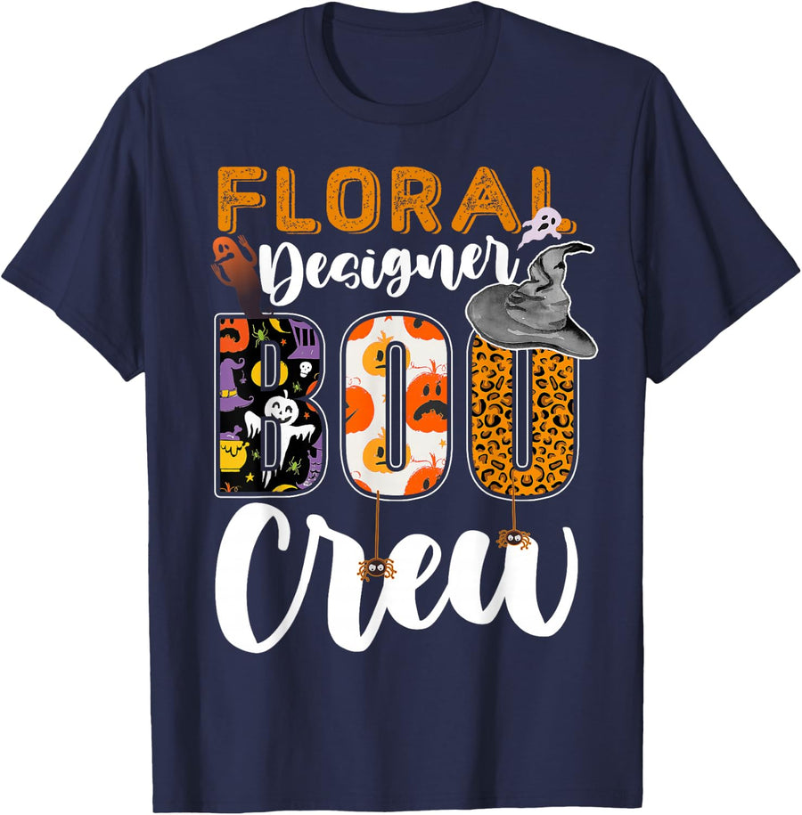 Floral Designer Boo Crew Halloween Costume Matching T-Shirt - Navy Blue