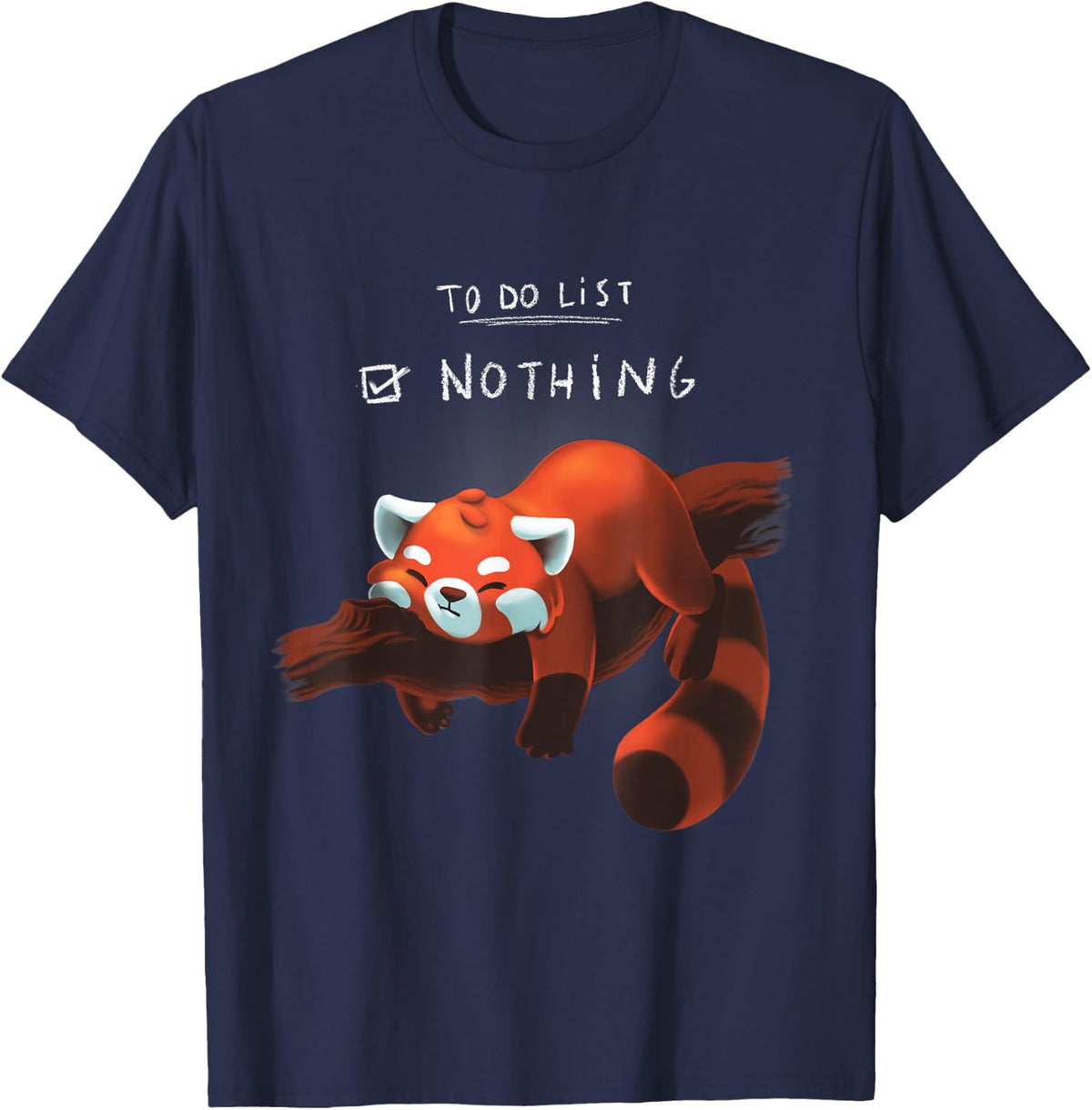 Red Panda Cute Lazy Animal to do List T-Shirt Small - Navy Blue
