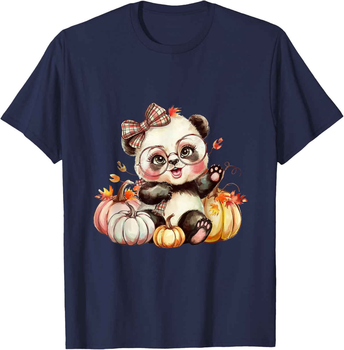 Fall Pumpkin Cute Panda Bear Fall Autumn Thanksgiving T-Shirt - Navy Blue
