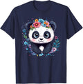 Panda With Flower Crown Tees T Shirts For Animal And Nature Lovers - Navy Blue
