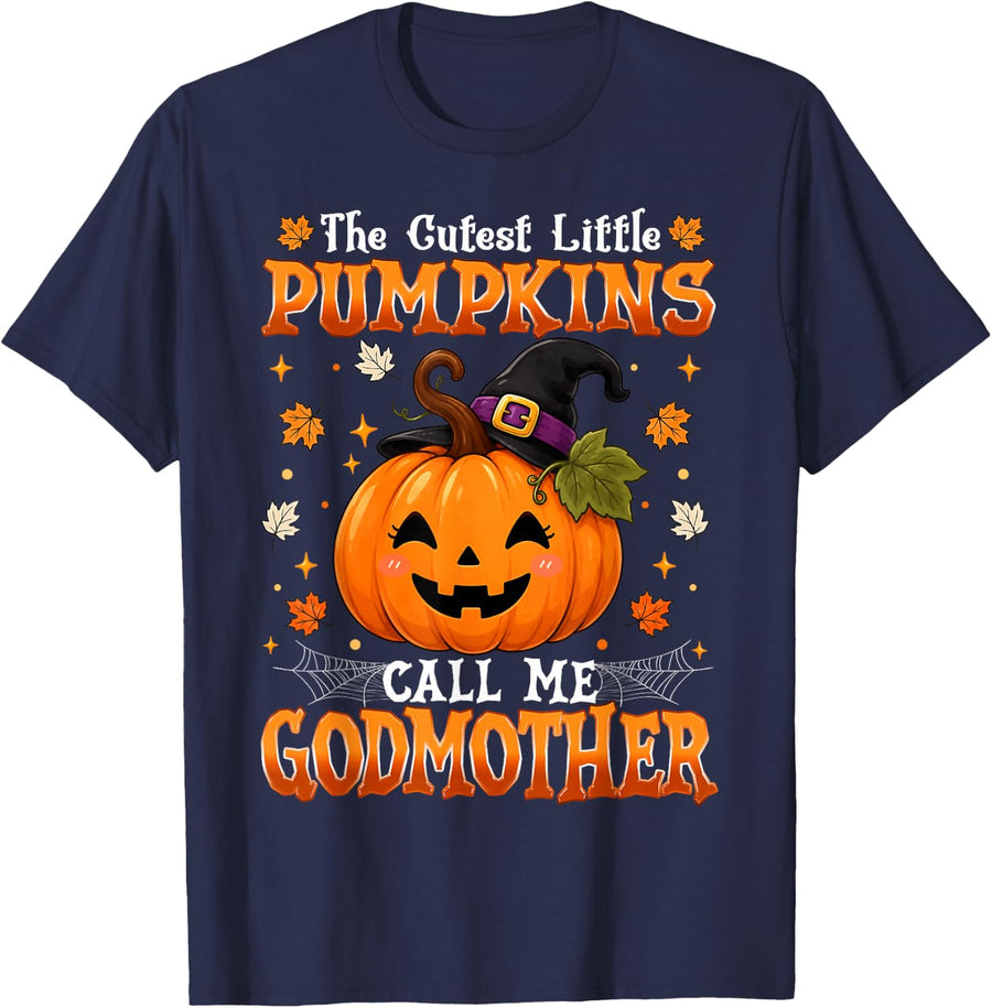 The Cutest Little Pumpkins Call Me Godmother Halloween T-Shirt - Navy Blue
