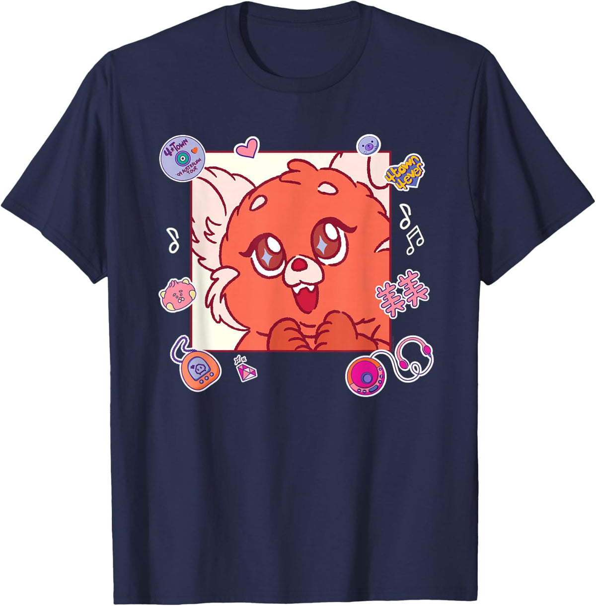 Disney and Pixar's Turning Red Fluffy Cute '90s Panda Mei T-Shirt - Navy Blue