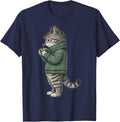 Cozy Tabby Cat Drinking Coffee Funny Cute Kitten Pet Lover T-Shirt - Navy Blue