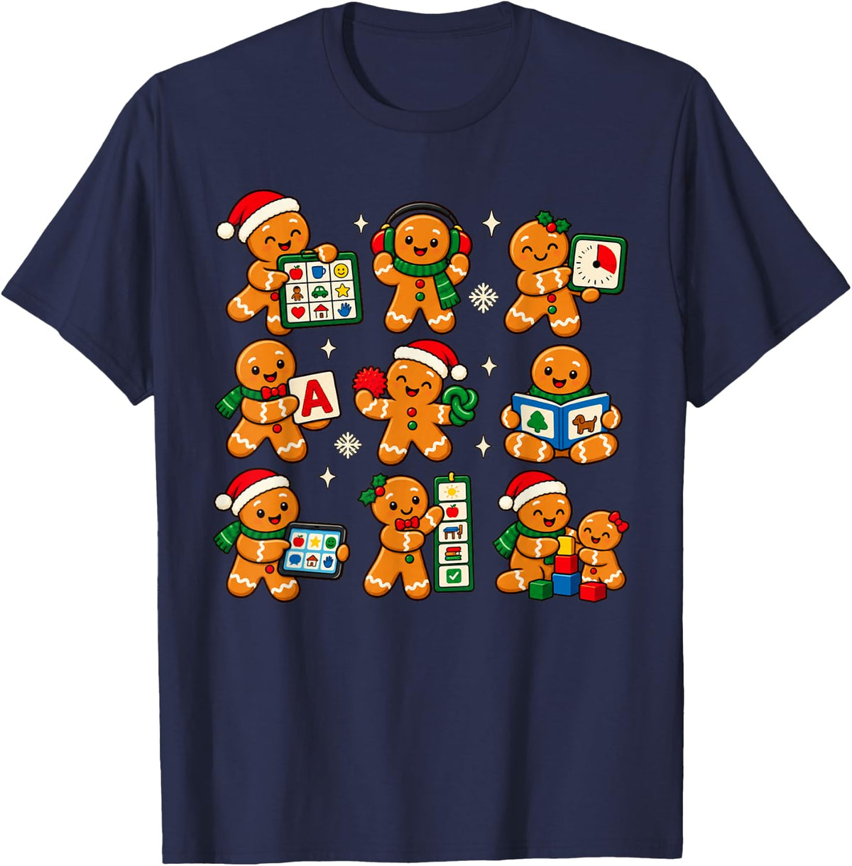 Christmas Gingerbread Special Education Teacher Cookies T-Shirt - Navy Blue