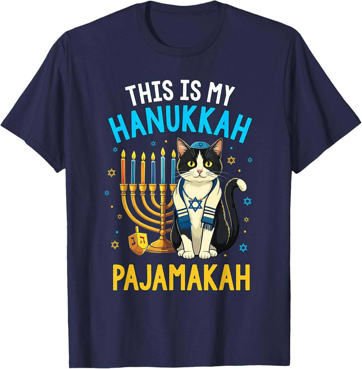 My Hanukkah Pajamakah Cat Lover Pajama Chanukah Jewish T-Shirt - Navy Blue