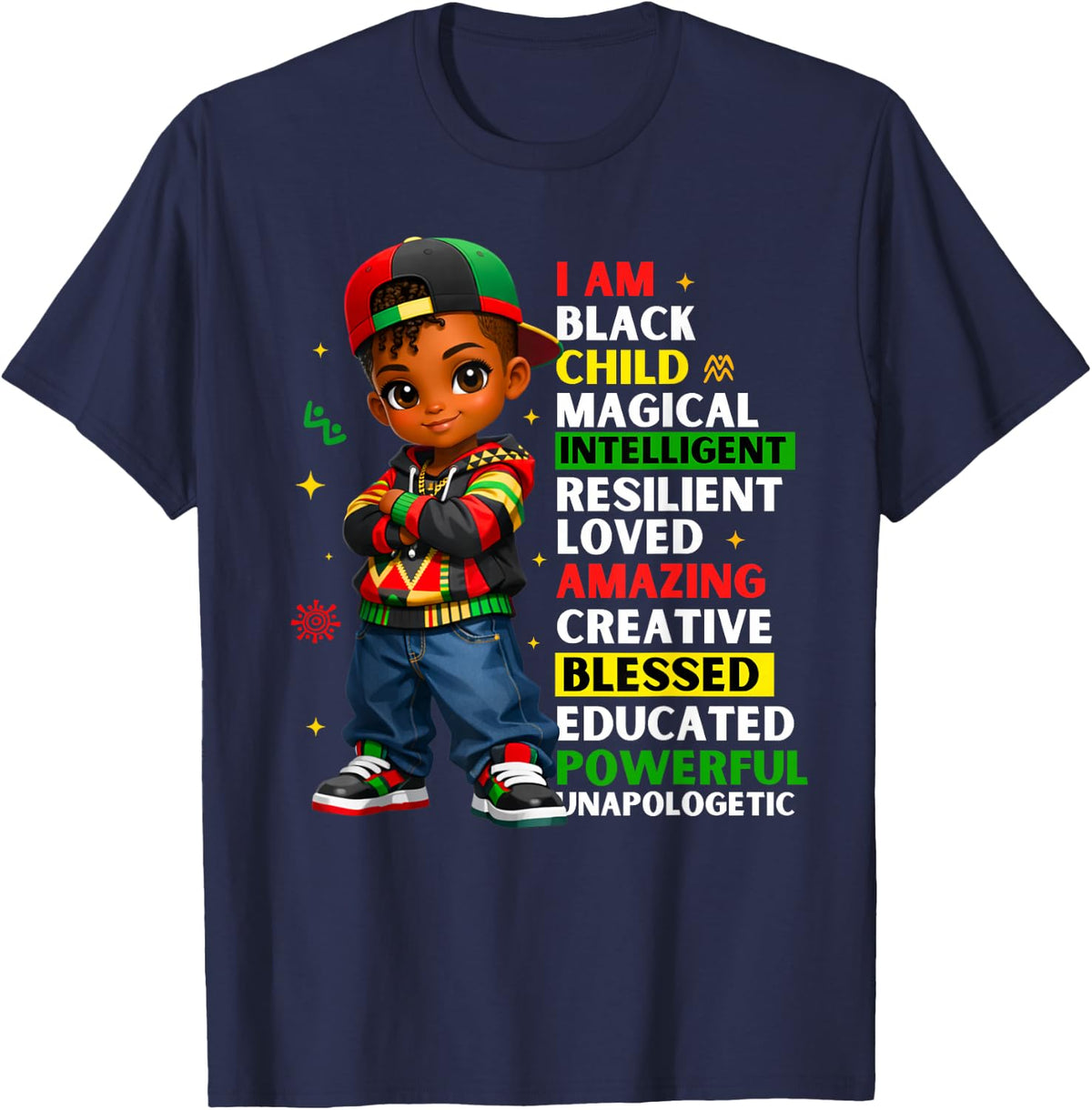 Juneteenth Independence Day Black Afro Melanin T-Shirt Tee Kids Boys Gift - Navy Blue