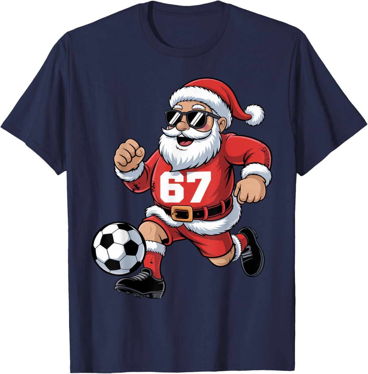 67 Soccer Santa Design for Christmas Sports Fans T-Shirt - Navy Blue