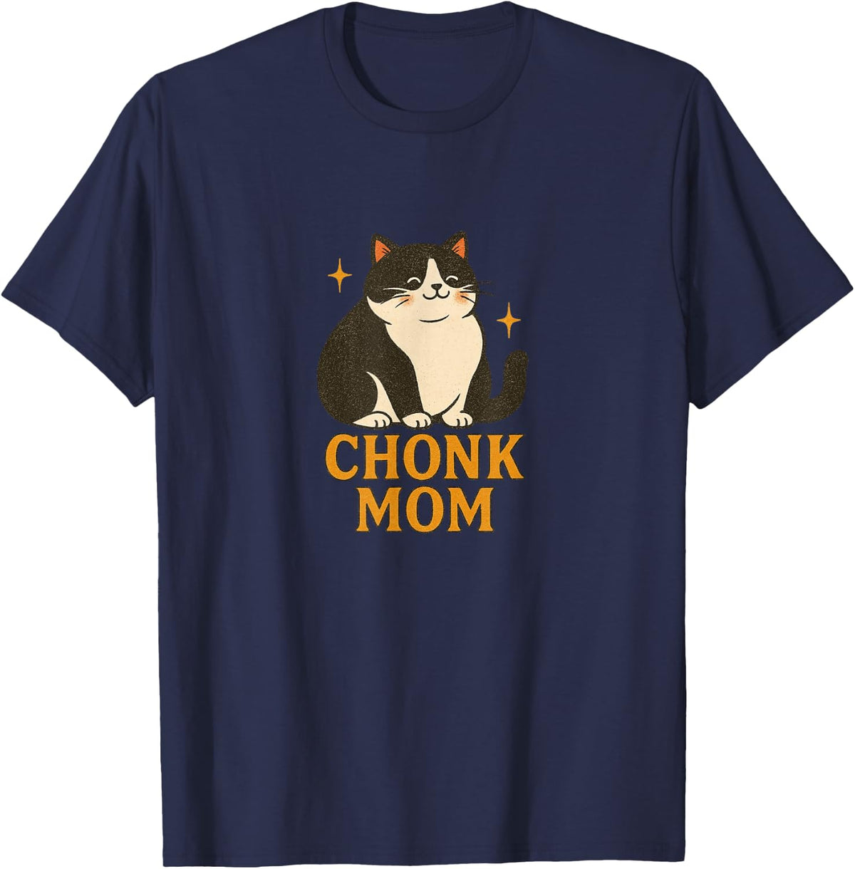 Black and White Cat Chonk Mom Funny Tuxedo Design T-Shirt - Navy Blue