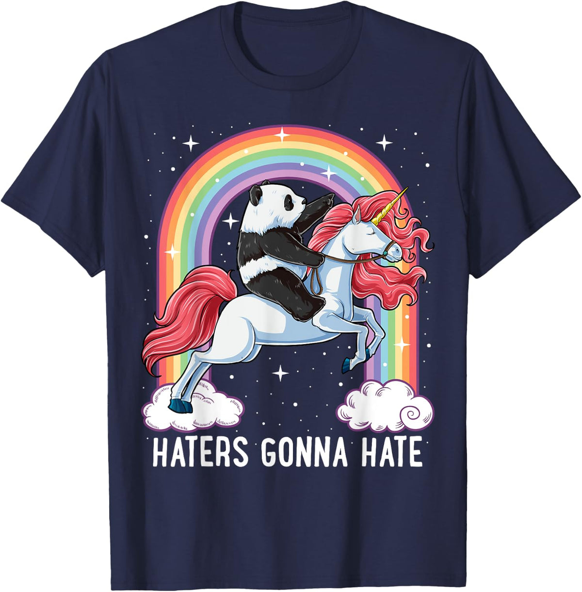 Panda Riding Unicorn Funny Haters Gonna Hate Pandicorn Girls T-Shirt - Navy Blue
